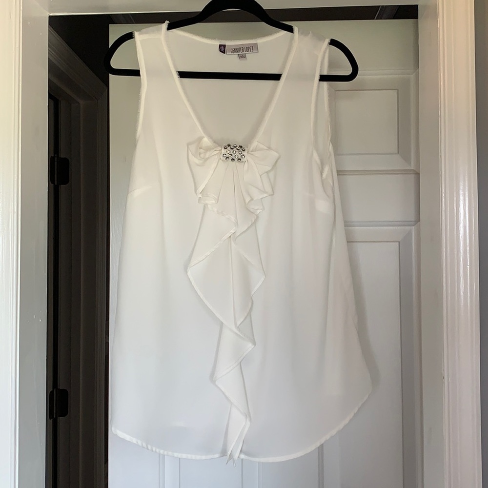 White Blouse with Ruffle & Gems
